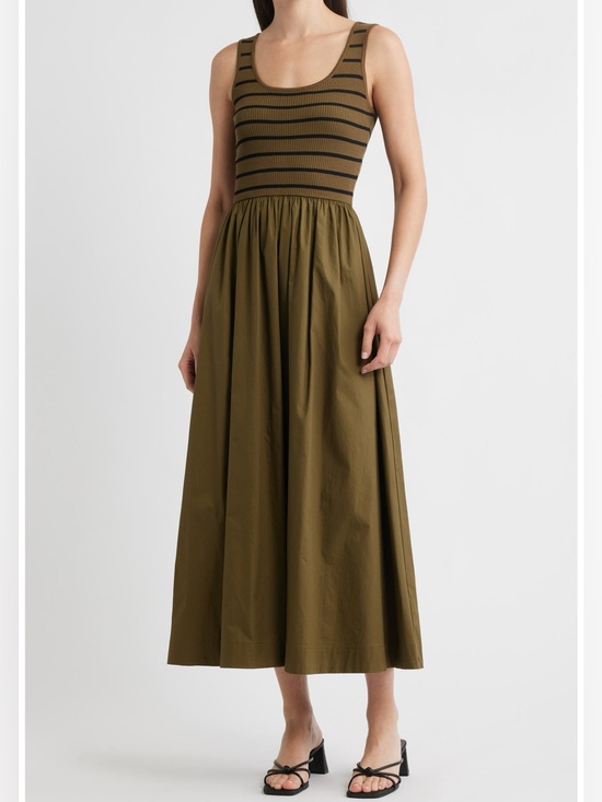 Moon River Dresses & Skirts - Moon River Stripe Mixed Media Stretch Olive Black Cotton Tank Maxi Dress Sz S